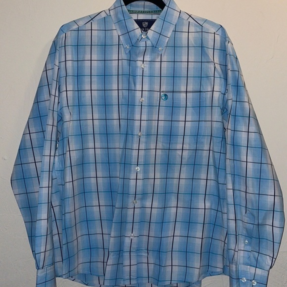 Men's Duck Head Blue Cotton Poplin Sport Shirt‎ Long Sleeve Size Large